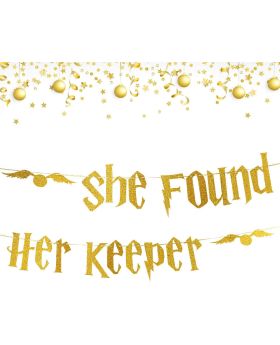 "She Found Her Keeper" Gold Glitter Harry Potter Theme Bachelorette Party Banner, Bridal Shower Party Decoration Supplies