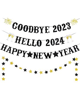 Festiko® Goodbye 2022 Cheers to 2023 Banner, Happy New Year Banner 2023, New Years Eve Party Decorations 2023, Hello 2023 New Year Sign Banner, Black