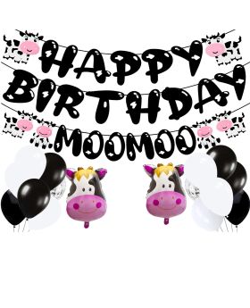 Festiko®Holy Cow Birthday Party Decorations Cow Theme Happy Birthday Banner Garland Latex Balloons for Kids Farm Theme Party Barnyard Party Supplies