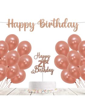 Glitter Rose Gold Happy 21st Birthday-Decoration for Birthday Party Supplies Combo (Banner,Cake Topper & Balloons)