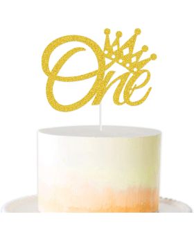 1st Birthday Princess Theme Cake Topper, Cake Decoration Supplies, Gold First Birthday Cake Decoration (Princess Crown Theme)