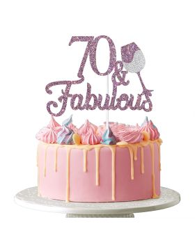 70 & Fabulous Cake Topper - Happy 70th Birthday Cheers to 70 Years Cake Topper Purple Glitter