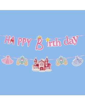 Happy Birthday Castle Theme Banner - Princess Theme Birthday Banner Decorations for Girls, Birthday Party Supplies