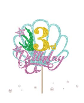 3rd Birthday Mermaid theme cake topper, Little Mermaid Birthday Party Decoration, Under The Sea Themed Party Supplies - Gold Glitter