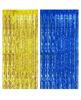 Festiko® Blue & Golden Foil Curtain Pack of 2 for Birthday, Anniversary, Marriage, Bachelorette, Halloween Decoration,Party Supplies,Party Decoration
