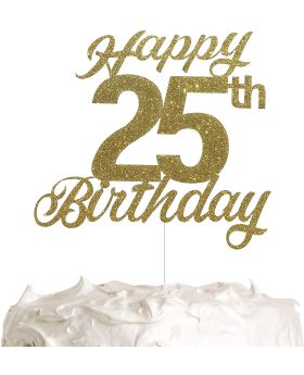 25th Birthday Cake Topper, Birthday Party Decorations with Premium Gold Glitter
