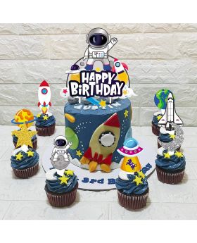  25pcs Space Cake Topper & Cupcake Toppers Themed Décor For 1st, 2nd Kids Space Astronaut Rocket Birthday Decorations