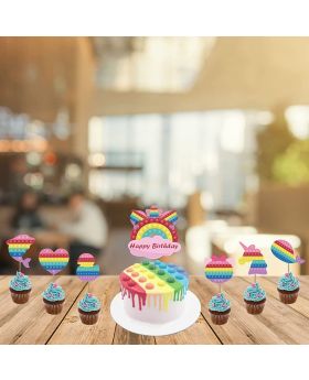 Combo 5 of 7Pcs Pop it up Theme Birthday Decorations Cake Topper & Cup Cake Toppers or Kid's Birthday Party