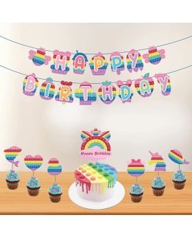 Combo 4 of 8Pcs Pop it up Theme Birthday Decorations Banner, Cake Topper & Cup Cake Toppers or Kid's Birthday Party
