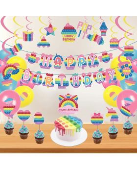 Combo 1 of 52Pcs Pop it up Theme Birthday Decorations Banner Banner, Swirls, Cake Topper, Cup Cake Toppers & Multicolor Balloons For Kid's Birthday Party
