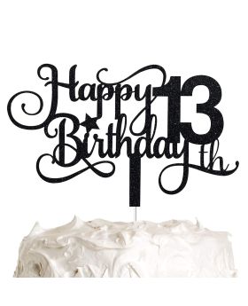 Black Glitter 13th Birthday Cake Topper, 13th Birthday Party Decorations