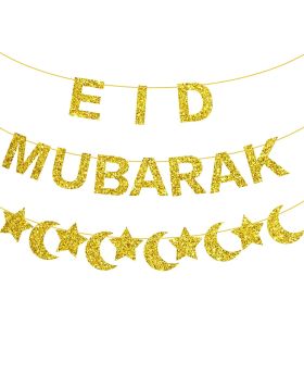 Eid Banner Glitter Eid Mubarak Banner Not Need DIY Required Eid Party Supplies Decorations Eid Celebration Decoration For Eid Mubarak