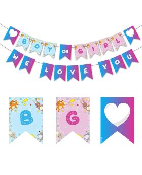 "Baby Boy or Baby Girl" (Pink & Blue) Color Banner With for Baby Shower Decoration