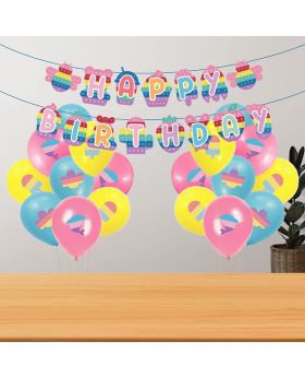 Combo 2 of 51 Pcs Pop it up Theme Birthday Decorations Banner & Multicolor Balloons For Kid's Birthday Party