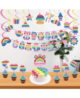 Combo 6 of 32Pcs Pop it up Theme Birthday Decorations Banner Banner, Swirls, Cake Topper & Cup Cake Toppers For Kid's Birthday Party