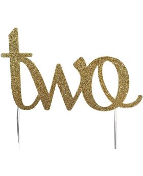 2nd Birthday Cake Topper Decoration - Two - Gold Glitter Stock