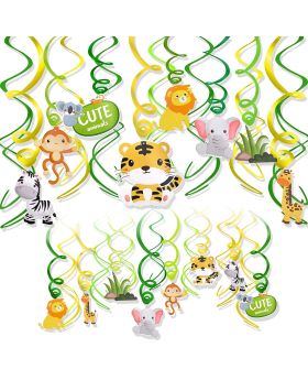 12Pcs Cute Jungle Animal Swirl Party Decoration For Theme Party & Birthday Party