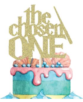The Chosen ONE Cake Topper - Wizard Themed Cake Toppers, Wizard Themed Birthday Party Supplies (Gold Glitter)