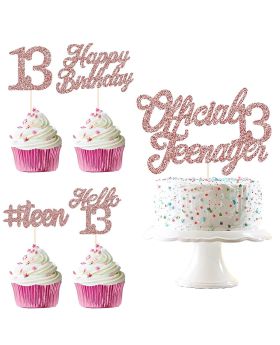 49 Pcs- Glitter 13th Birthday Cake & Cupcake Toppers, 13 Birthday Cake Decorations 13th Birthday Party Decorations