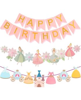 Princess Theme Birthday Banner, Pink Happy Birthday Banner, birthday party decoration supplies