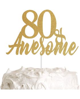 80 Awesome Cake Topper, 80th Birthday Cake Topper, 80th Anniversary Cake Topper, Happy Birthday/Anniversary Party Decoration with Premium Gold Glitter