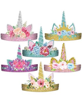 Festiko® 12 Pcs Unicorn Birthday Party Hats, Unicorn Paper Party Crown, Headbands for Girls, Gold Silver Thorn, Unicorn Theme Decorations Favor Supplies, 6 Styles