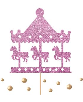  Princess Theme Birthday Cake Topper, Cake Decoration Supplies (Pink Glitter)