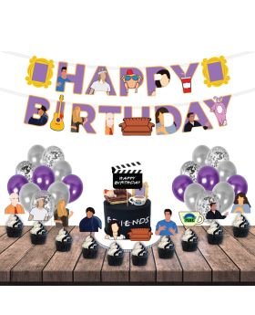 37Pcs Friends PURPLE Themed Combo4- Banner, Cake Topper, Cupcake Topper, Multicolor & Confetti Balloons For Friends Birthday Party Decorations- Friends tv Show Party Decorations & Birthday Celebration
