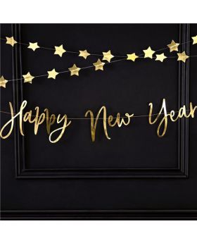 Festiko® Gold 'Happy New Year' Paper Letter Banner,New Year Party Decoration,New Year Party Gold Banner,Happy New Year Banner With Star Banner, New Year Décor