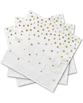 20Pcs White with Golden Polka Dots Confetti Disposable Paper Napkins 